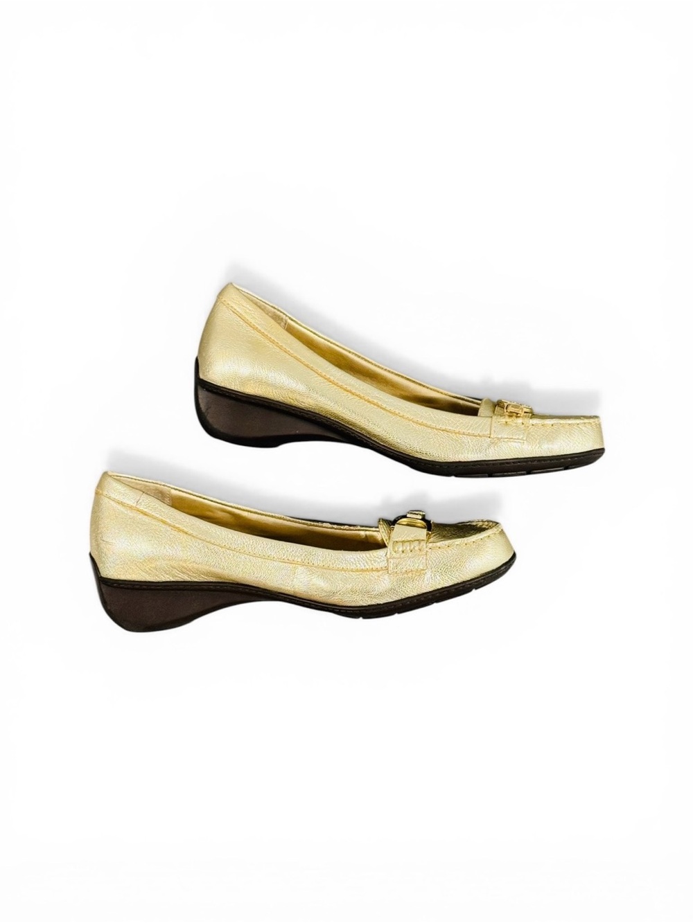 Ralph Lauren Metallic Gold Leather Ballet Loafers - Picture 2 of 11